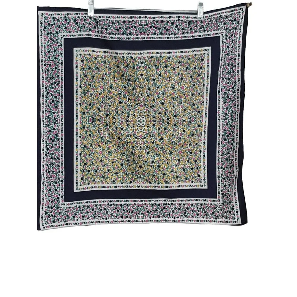 Vintage‎ Womens Scarf Square Floral blue Yellow Pink 26